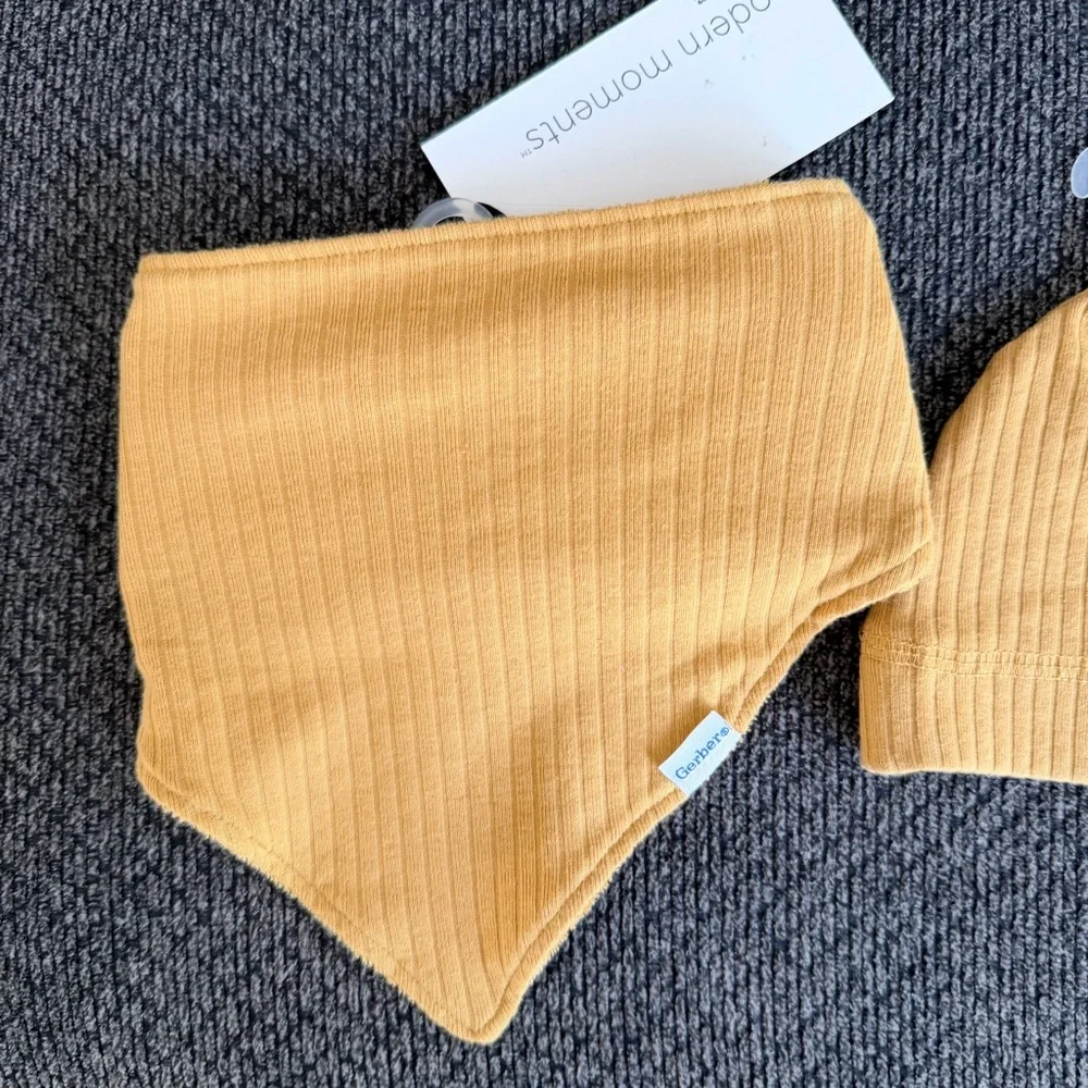 Modern Moments Yellow Baby Hat and Bib Set NWT